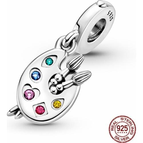 2021 New 925 Sterling Silver Artists palette pendant Charm Fit Original 3mm Bracelet&Bangle For Women Birthday Fashion Jewelry