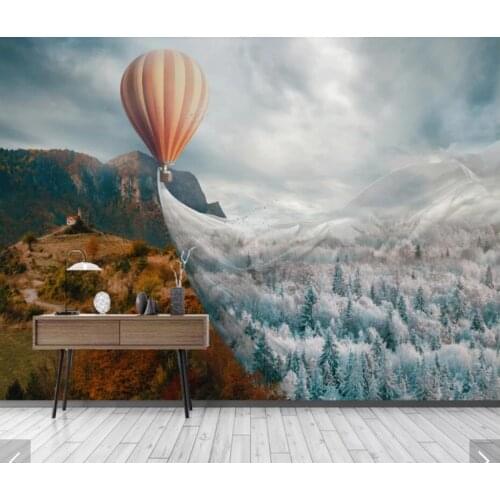 3D Mountain Wall Murals for Living Room Hot Air Balloon Scenery Wallpaper Mural Stereo Wall Paper Roll Printed Photo Wall Mural