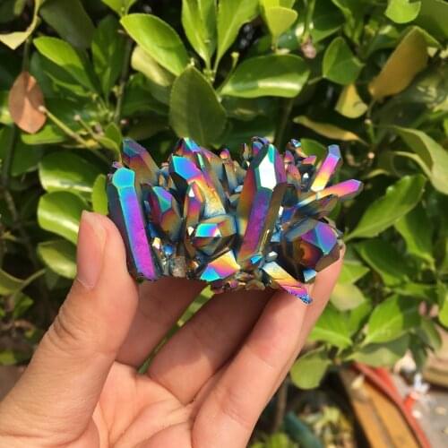70g Titanium coating Quartz cluster Natural Beautiful angel aura flame blue rough crystal point cluster