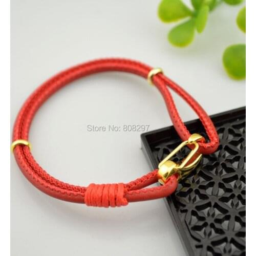 8Pcs Leather Bracelets Gold Color Charm Clasp Change Luck Red Kabbalah String Sheepskin Leather Bracelets Monkey Year Jewelry