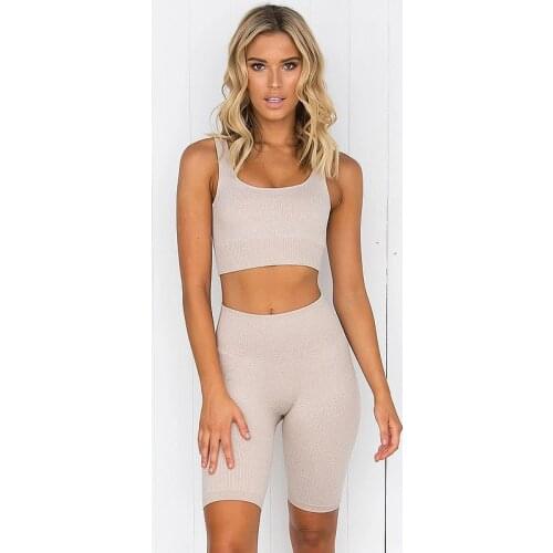 Seamless Yoga Set Workout Clothes For Women Ribbed Gym Set 2 Piece Sport Set Women Sports Bras Yoga Shorts Women Gym Clothing