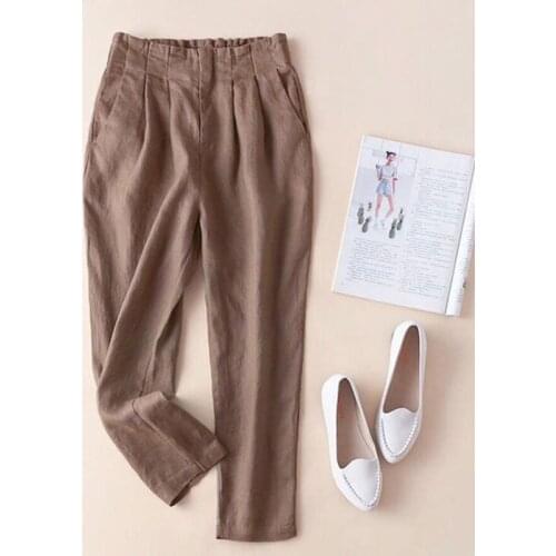 New Summer Women Clothing Straight Casual Harem Pants Korean High Waist Cotton linen Ankle-Length Pants Women Trousers