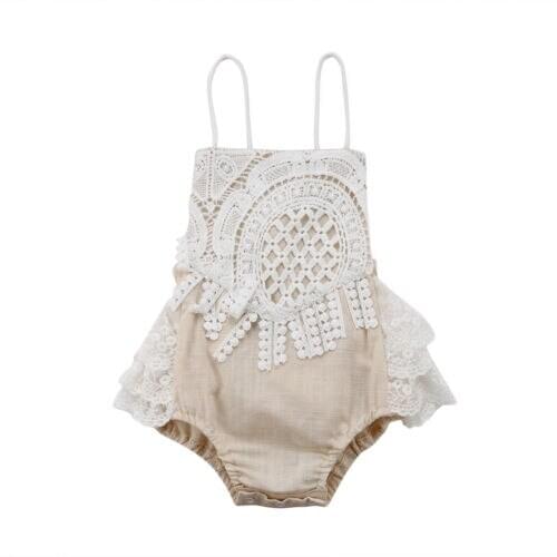 Canis Newborn Baby Girl Clothing Summer Lace Shoulder Strap Bodysuit Jumpsuit Outfit Clothes CA