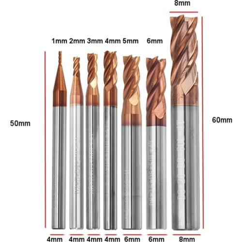 DANIU Durable 1-8mm 4 Flutes Tungsten Carbide End Mill Cutter HRC55 AlTiN Coating End Mill Cutter For CNC Tool