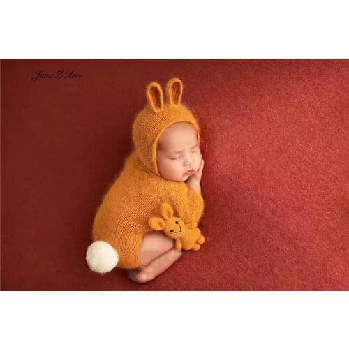 Childrens Photography New Bunny Costume Baby Yarn Photograph rabbit Costume Set knitted hat+doll+bodysuit