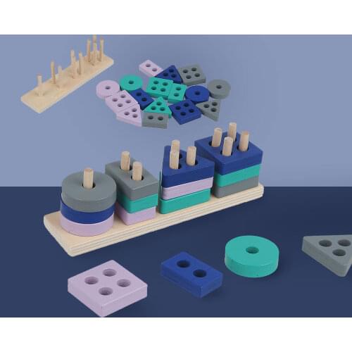 Children Wooden Montessori Toy Building Blocks for Kids Early Learning Exercise Hands-on Ability Geometric Shapes Matching Games