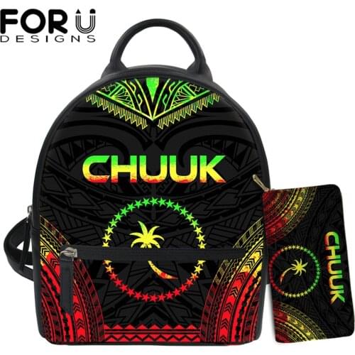 FORUDESIGNS 2Pcs Backpack for Womans Chuuk Polynesian Tribe Design Designer Luxury Shoulder Bag Female Casual Travel Bags Purse