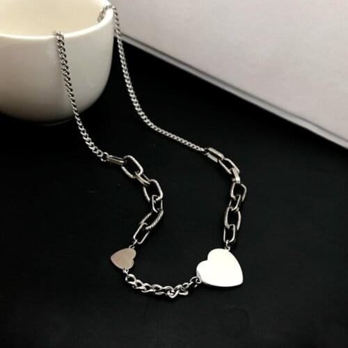 Hot Punk Style Geometric Double Heart Pendant Necklace for Women Vintage Chain Clavicle Gift Fashion Jewelry Party Accessories
