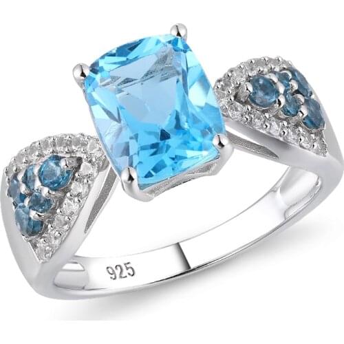 GZ ZONGFA New Arrival Natural Blue Topaz 925 sterling silver ring with custom made logo design wedding ring For Party women
