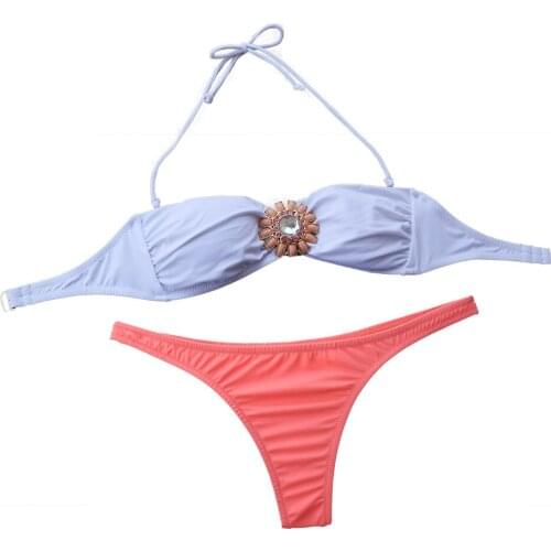 Bikini set White Top Women Swimsuit Red bottom Biquini Diamond Bathing suits Sexy Gril Bikinis Brazilian Bandeau Swimwear