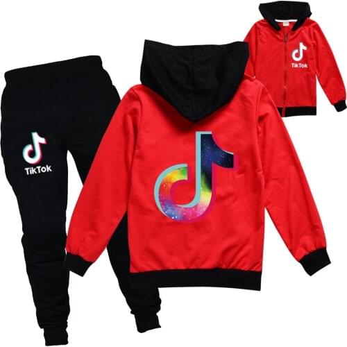 TIK TOK Kids Clothing Sets Zipper Hoodies+Long Pants 2PCS Boy Girl Baby Childrens Set Clothes Suit