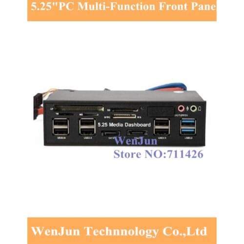 5.25"PC Media Dashboard Multi-Function Front Panel 2-Port USB 3.0 +6-Port + USB2.0 All In 1 Card Reader + eSATA+ SATA+Auido Port