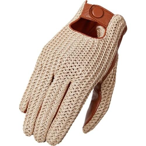 Autumn Winter Mens Wool Knitted Goatskin Touch Screen Gloves Locomotive mitten Car Driving Genuine Leather Motorcycle Gloves