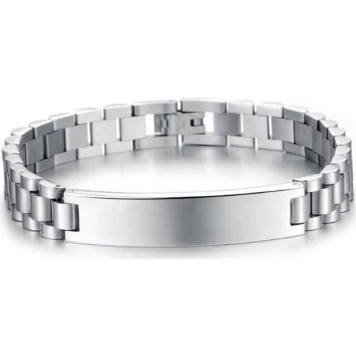 Yobest Personality Engraved Brand Men Link Chain Bracelet Fashion Casual Sporty Stainless Steel 21CM Long Jewelry Bangle