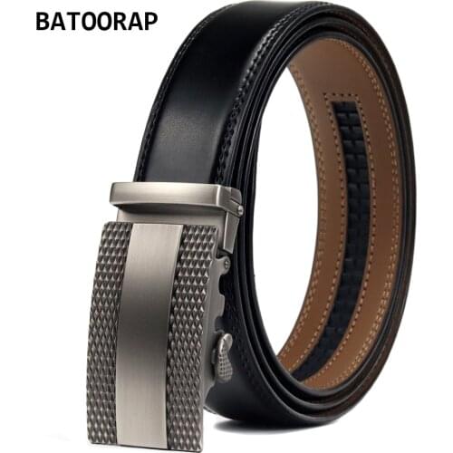 BATOORAP Mens Belt Designer Genuine Leather Luxury Brand Formal Waist Strap Metal Buckle Quality Trouser Ratchet Belt Black