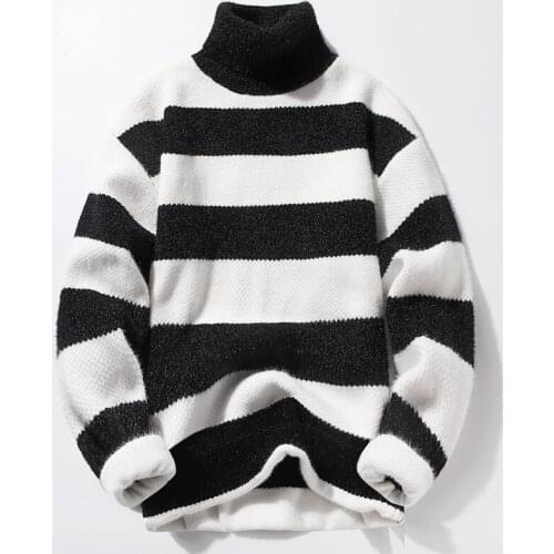 2020 Autumn Winter Men Stripe Turtleneck Sweater Mens Streewear Warm Pullovers Male Thick Knitted Sweaters M-3XL