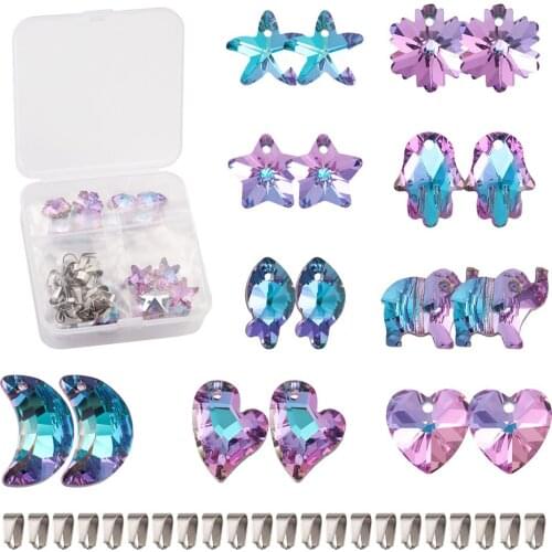 36pcs/box DIY Pendant Jewelry Making Mixed Shape Light Amethyst with K9 Glass Rhinestone Pendants Snap on Bails Accessories