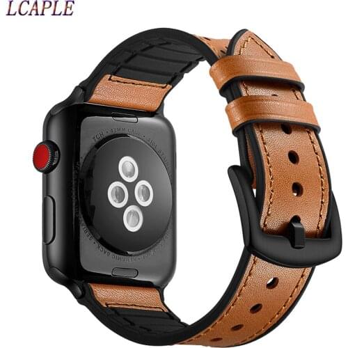 Silicone+Genuine Leather Strap For Apple Watch Band 44mm 40mm 42mm 38mm 44 Accessories Correa Bracelet Iwatch Serie 6 se 5 4 3 2