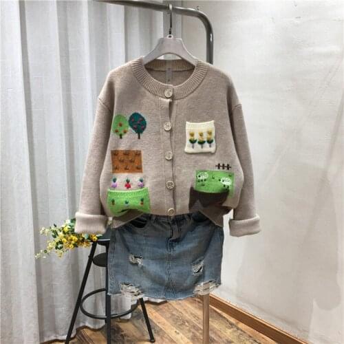Lamtrip Romantic Farm Embroidery Thick Cardigan Sweater