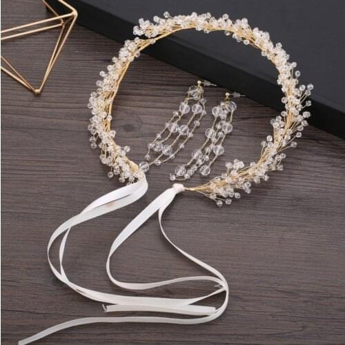 Gold Luxury Crystal Princess Tiaras and Crown Headband Girls Women Bridal Prom Hairband Wedding Party Hair Earrings Accessories