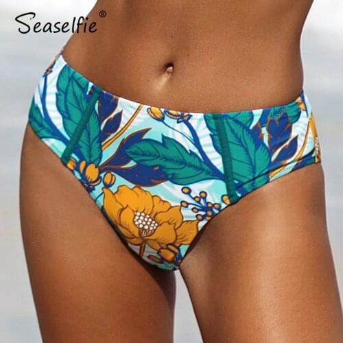 SEASELFIE Sexy Floral Leafy Mid waist Bikini Bottom Women Briefs Separate Bottom Female Panties 2021 Single Swim Shorts Swimsuit