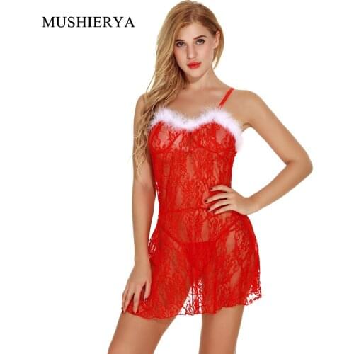 MUSHIERYA Sexy Lace Nightgowns Women Christmas Sleepwear Plus Size Night Dress Ladies Erotic Lingerie Female Babydoll Mujer Sexy