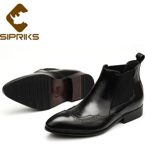 Sipriks Mens Retro Classic Chelsea Boots Genuine Leather Black Wingtip Dress Ankle Boots Mens Cowboy Boots Stretch Leather Cool