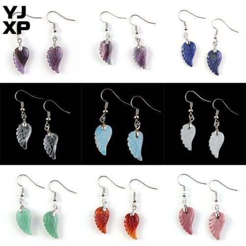 YJXP Silver Plated Drop Earring Natural Amethysts Rock Crystal Stone Angel Wings Dangle Earrings Charms Jewelry for Women Girls