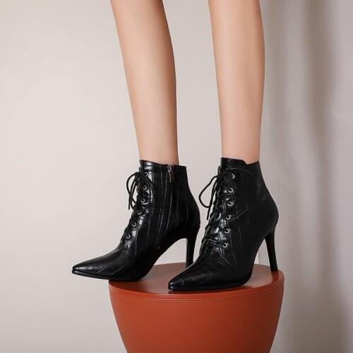 Fashion Womens Ankle Boots Sexy Pointed High Heels Short Boots Designer Black Brown White Party Shoes Lady Large Size 43