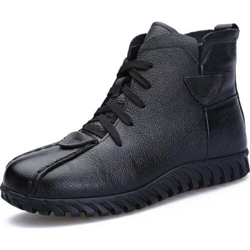 CS823 Women Snow Boots Winter Warm Shoes 100% Genuine Leather Thick Wool Ankle Boots For Women Fur Flat Boots Female Botas