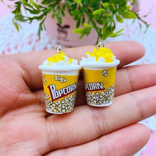 10pcs Hot Selling Newest Resin 3D Popcorn Charm Pendant for Keychain, Earring, Scrapbooking, DIY Making, Necklace