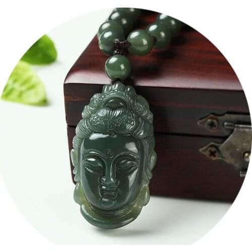 100% real hetian guanyin handcarved green jade pendant necklaces pendants brand men women real jade jewelry
