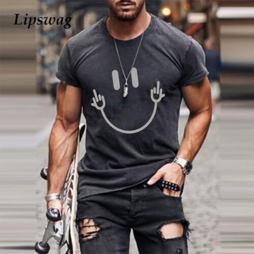 2021 Harajuku Smiley Face Printed Casual Tee Shirts Men Summer Short Sleeve T-Shirt Fashion Mens O Neck Pullover Tops Streetwear