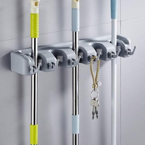 4/5/6 Hooks Mop Rack Wall Mounted Broom Holder Hangers Organizer Home Storage Bathroom Hooks Hanging Accessories