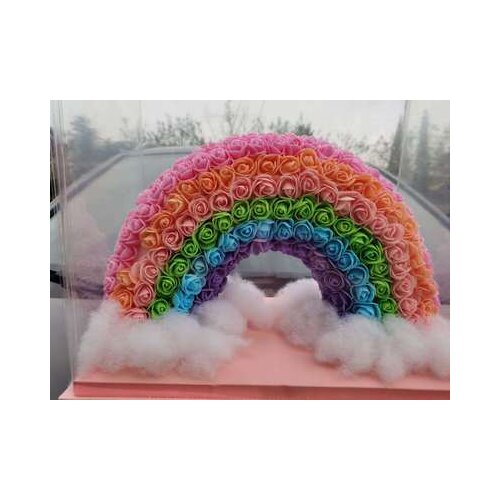 40cm Explosive pink fable high-end same paragraph rose bear eternal flower soap flower rainbow bridge Valentines Day gift