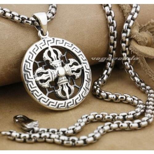 925 Sterling Silver Tibet Tibetan Vajra Dorje Pendant Mens Biker Rock Punk Style 9F008