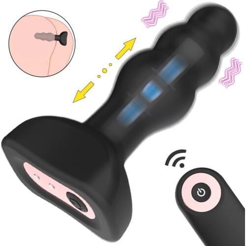 Remote Control Anal Plug Telescopic Vibrator Vaginal Prostate Massager Turn beads Vibration Silicone Butt plug Sex Toys Game