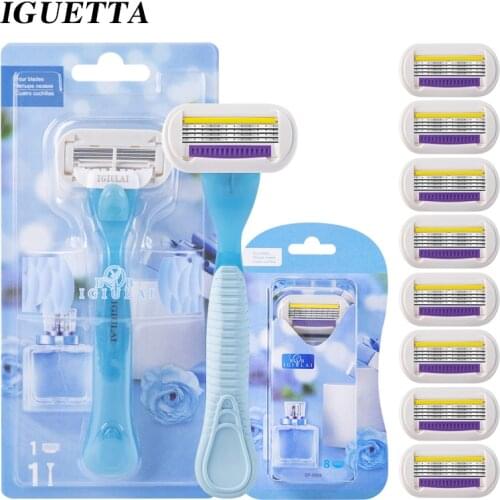 IGUETTA 1Holder&9Blades Women Razor Blades Set Safety Beauty Tool Stainless Shave Bikini Hair Removal Prevent Scratches
