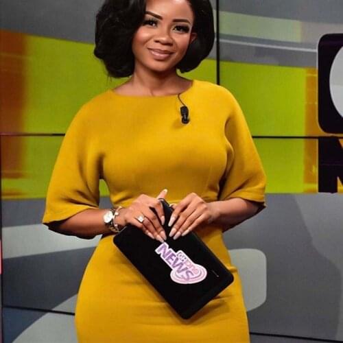 Elegant Solid Yellow Bodycon Slim Dress Women African Clothes O-Neck Short Sleeve Dress Bandage Office Lady Temperament Female