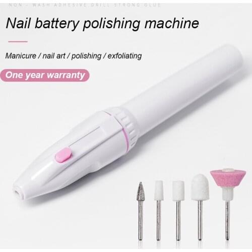 5 Functions Nail Art Tools White Electric Manicure Grinder Battery Power Portable 5 Bits Professional Polisher Set Manicure