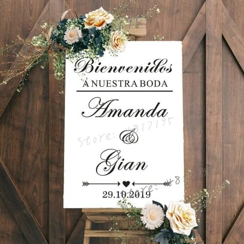 Spanish Wedding Vinyl Wall Sticker Custom Welcome Sign Vinyl Board Decals Wedding Creative Décor Custom Names Vinyl Murals AZ759