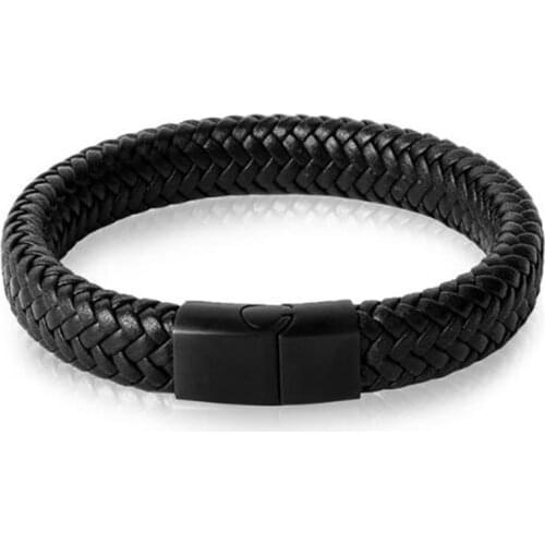 Classic Fashion Braided Leather Bracelet High Quality Metal Punk Simple Mens Thick Bracelet Gift