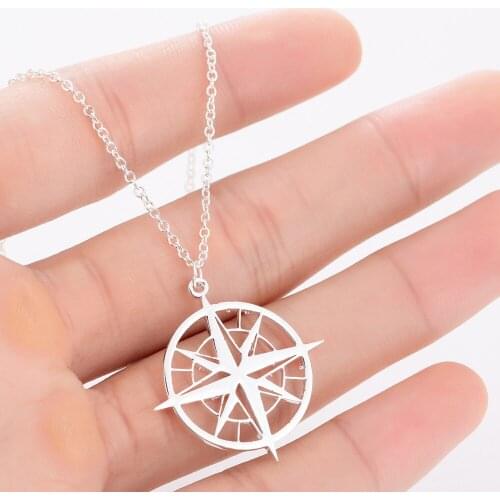 Compass Necklaces Women Men Stainless Steel Round Coin Fashion Chain Jewelry Graduation Gifts for Boys Girls Students
