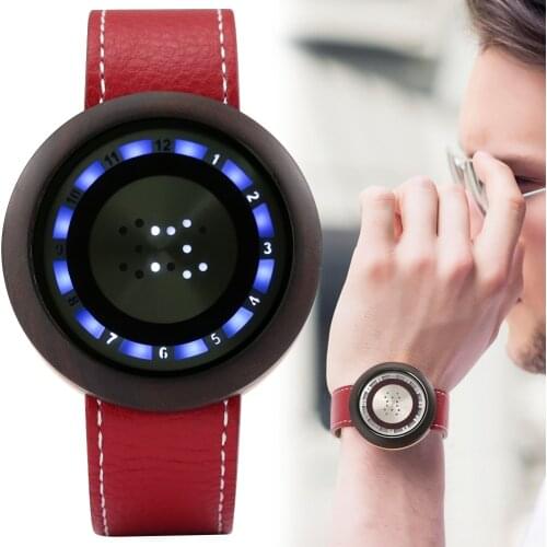 Creative Wooden Watch LED Display Dial Watches Leather Strap Wristwatch Colorful Bamboo with Instruction Best Gifts