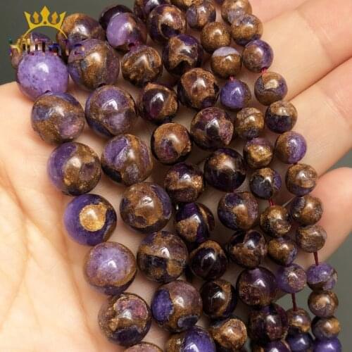 Purple Cloisonne Round Loose Spacer Beads Natural Stone Beads For Jewelry Making DIY Bracelet Ear Studs 15'' Strands 6/8/10mm