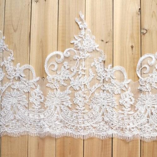 Lace trim flowers lace scallop trim Ivory Lace Boarder Trim with sequinces DIY Veil Trim wedding dress hem 10 Yards
