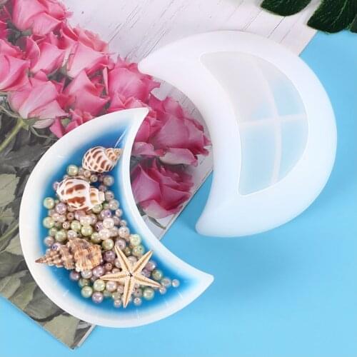 NEW Transparent Silicone Mould Dried Flower Resin Decorative Craft DIY Moon Plate Dish Trays Mold Epoxy Resin Molds For Jewelry