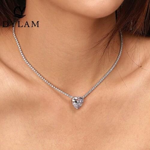 DYLAM 925 Sterling Silver Zircon Heart-shaped Water Drop Pendant Necklace For Women Clavicle chain party Birthday Gift For girlf