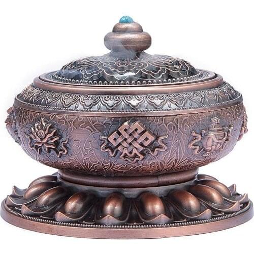Incense Coil Burner Tibet Lotus Copper Alloy Holder Gift Craft Yoga Room Home Decor Buddhist Censer