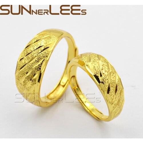 SUNNERLEES Fashion Jewelry Mens Womens Lovers Bands Shiny Gold-Color Rings Resizable Opening Wedding Party Gift R09 Y